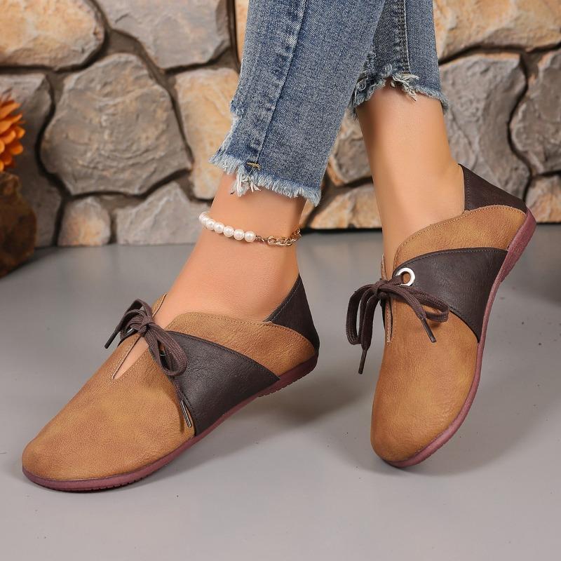 

Fashion Autumn New Flat Shoes Women s Round Head Splicing Before Lacing Soft Sole Anti-slip Wear-resistant Low Top Shoes 43 хаки