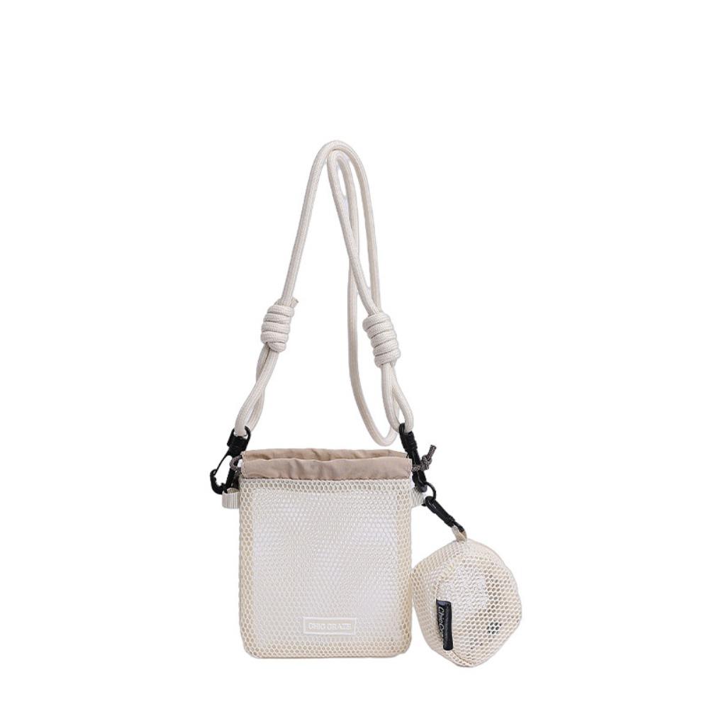 

Sweet Drawstring Nylon Mesh Bag Crossbody Bag Korean Style Mesh Shoulder Bag Wallet With Purse Phone Bag Office Worker бежевый