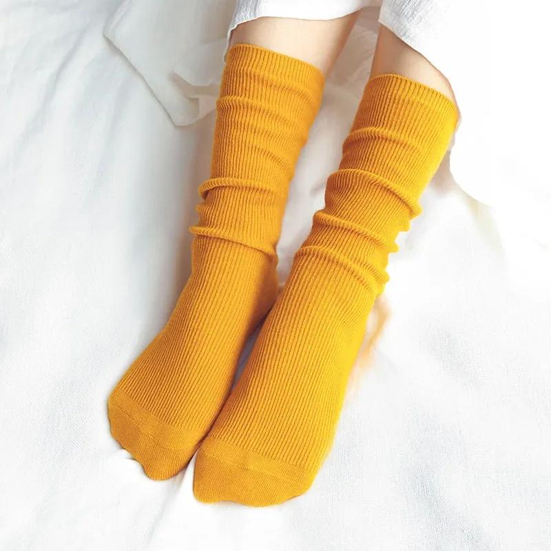 3 Pairs/lot Japanese Korea High School Girls High Socks Loose Solid Colors Double Needles Knitting Cotton Long Socks Women