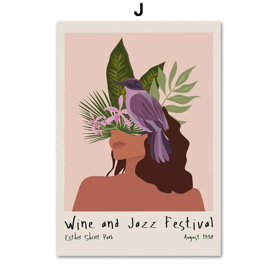 Abstraktes Wein Jazz Festival Rot Schwarze Katze Leinwandgemälde Wandkunst Nordische Poster und Drucke Wandbilder für Wohnzimmerdekor