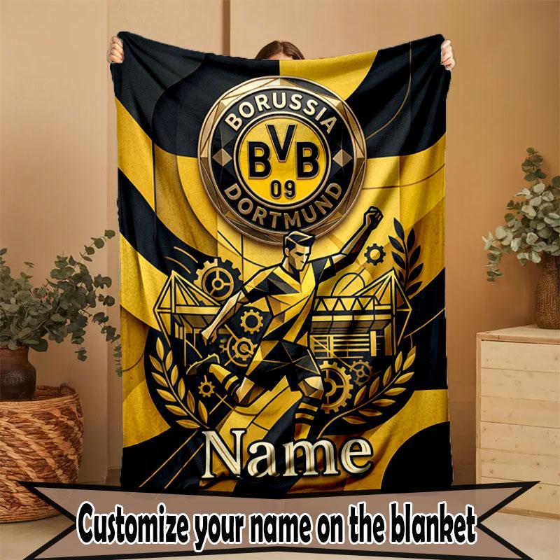 Personalisierte Borussia Dortmund Bvb Decke mit individuellem Namen, Heimdekoration, Schlafzimmer, Sofa, Camping, Couch, Geschenke für Geburtstag Weihnachten