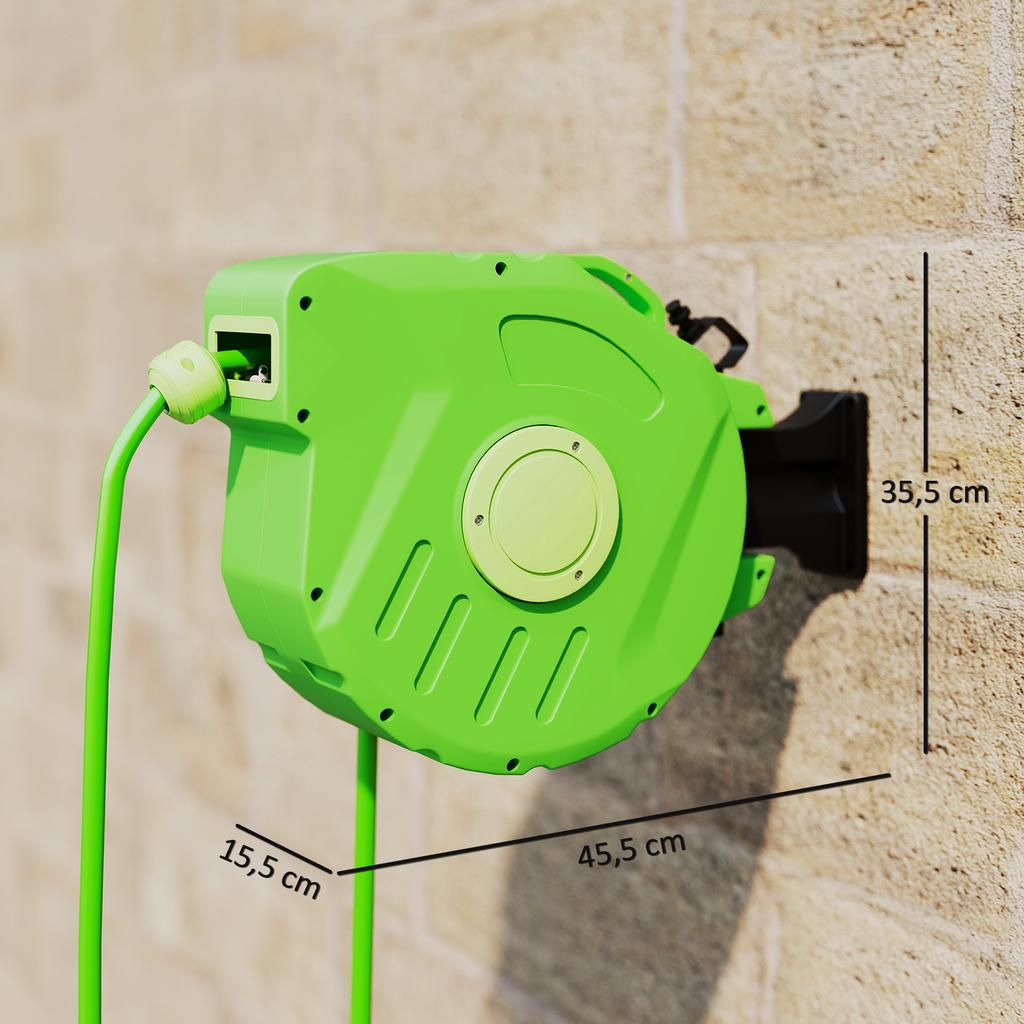 Hose Reel, 15 m + 1.5 m, Wall Mount, Automatic Roll-Up, 180° Rotating, Spray Gun
