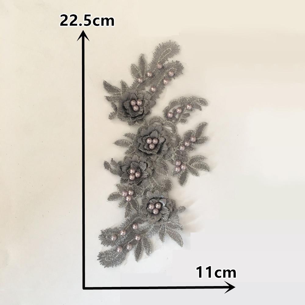 Grau I Polyester Stickerei Dreidimensional Einzelne Blume Perlen Nähen Spitze DIY Dekoration Mit Kragen Bekleidungszubehör Zubehör