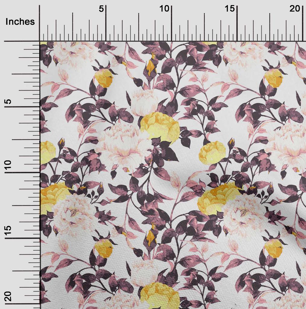 oneOone Cotton Flex Medium Purple Fabric Flower & Leaves Watercolor Sewing Craft Projects Fabric Prints By Yard 40 Inch