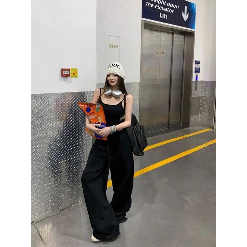 Kumikumi Gyaru Style Sexy Black Sling Jumpsuit Women clothes Summer Temperament Chic Backless Inner wear Top