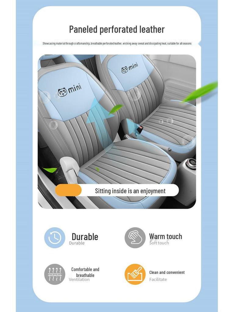 Panda Mini Cartoon Leather Car Seat Cover - Full Surround, Fits 23 Models, Cute Design