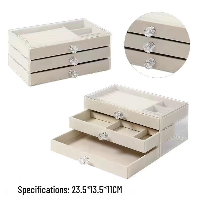 Three-Layer Acrylic Jewelry Storage Box - Drawer Style for Earrings, Rings, Necklaces, and Bracelets