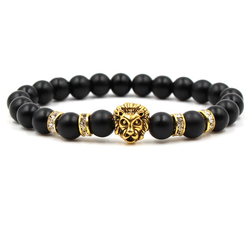

Natural Lava Stone Beaded Bracelet Leopard Head Pendant Reiki Healing Buddha Prayer Yoga Bracelet for Men Women