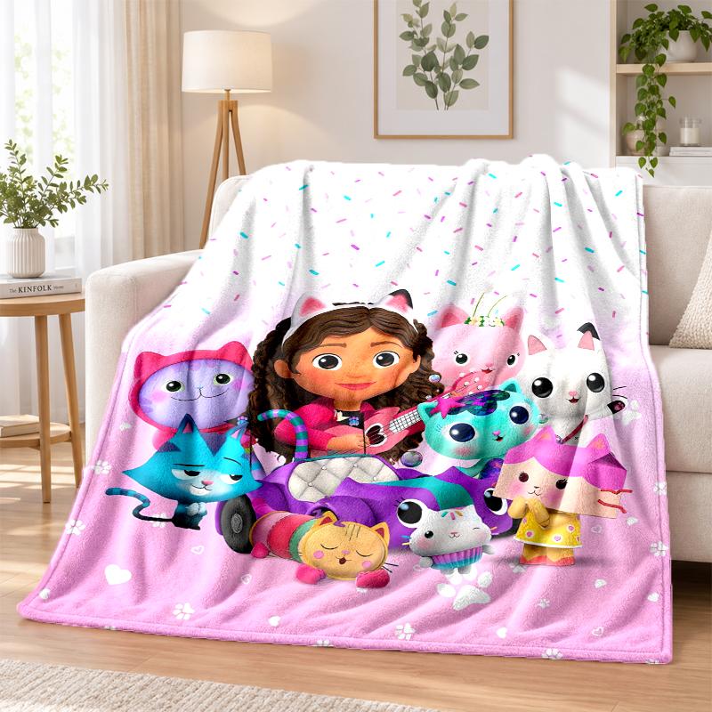 Gabby's Dollhouse Flannel Throw Blanket Soft Warm Cozy For Sofa Bed Indoor Home Bedroom Use