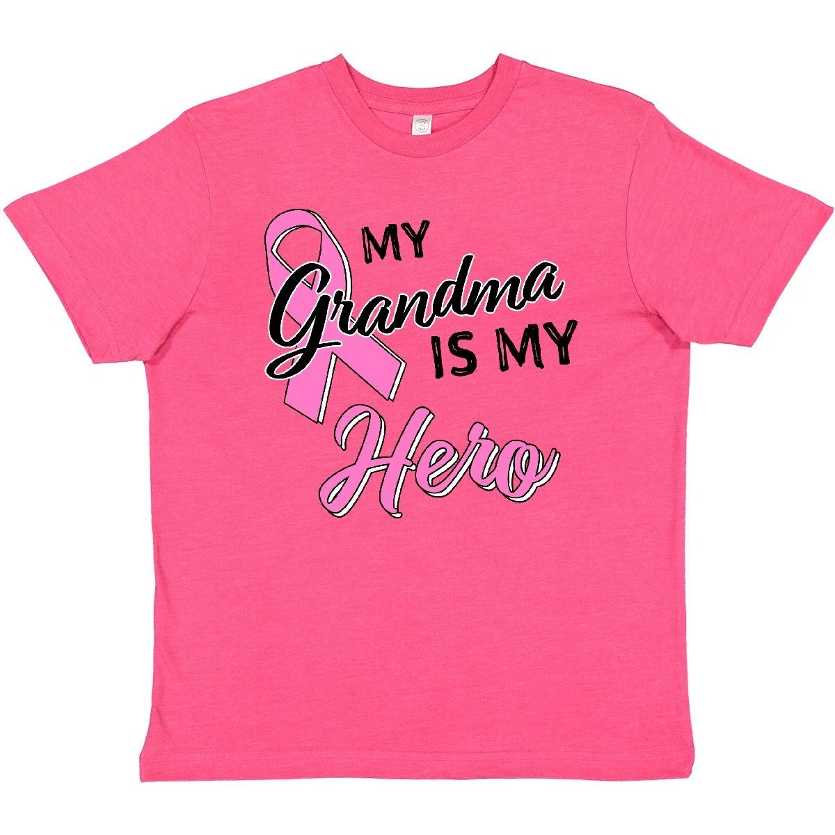 Inktastic My Grandma Is My Hero- Breast Cancer Awareness Youth T-Shirt Pink Tee 150