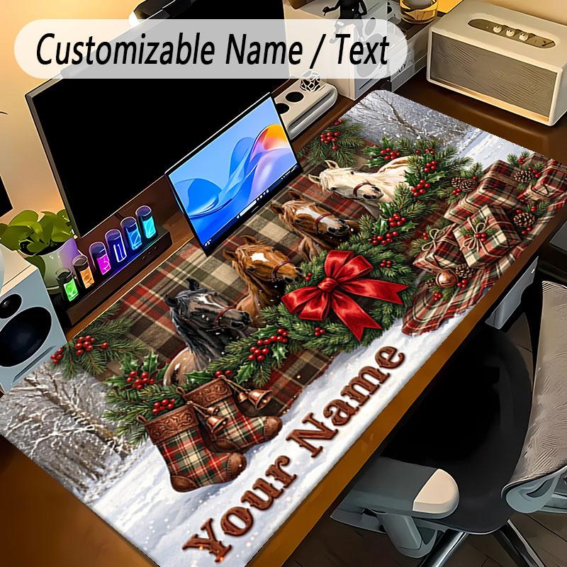 Christmas Theme Personalized Mouse Pad Custom Name Text Non Slip Desk Pad For Laptop Office Desktop