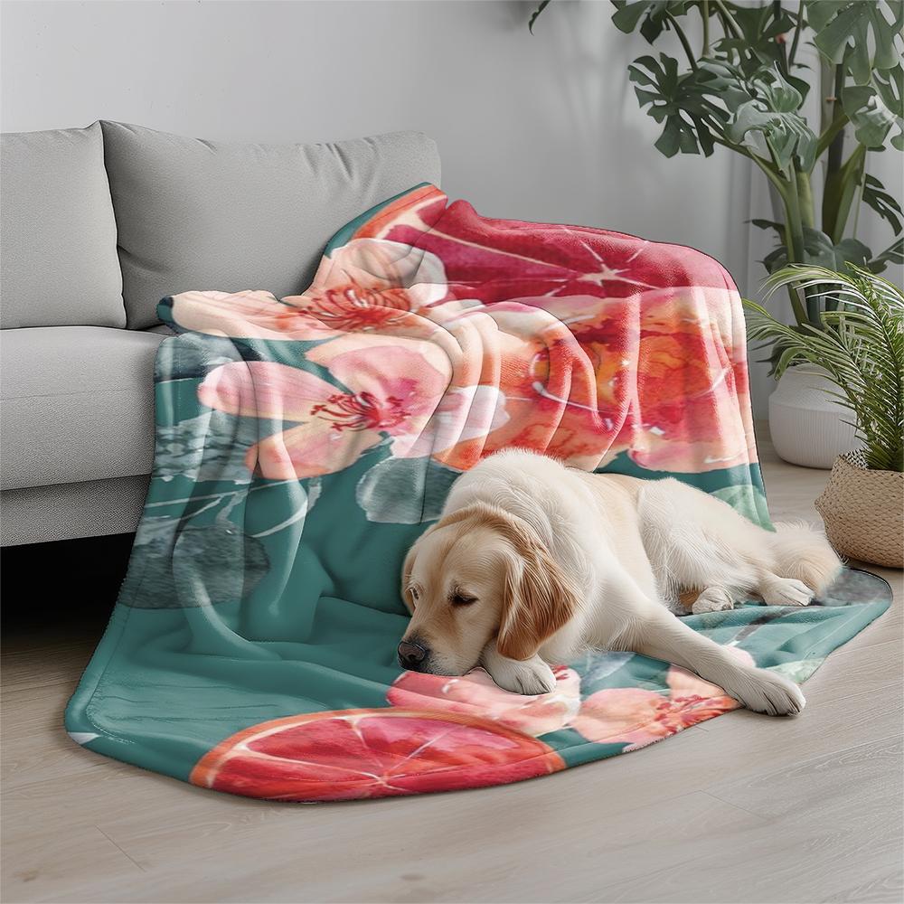 Floral & Fruit Print Microfiber Flannel Cover Blanket Bedroom Living Room Sofa Soft And Comfortable Home Decoration
