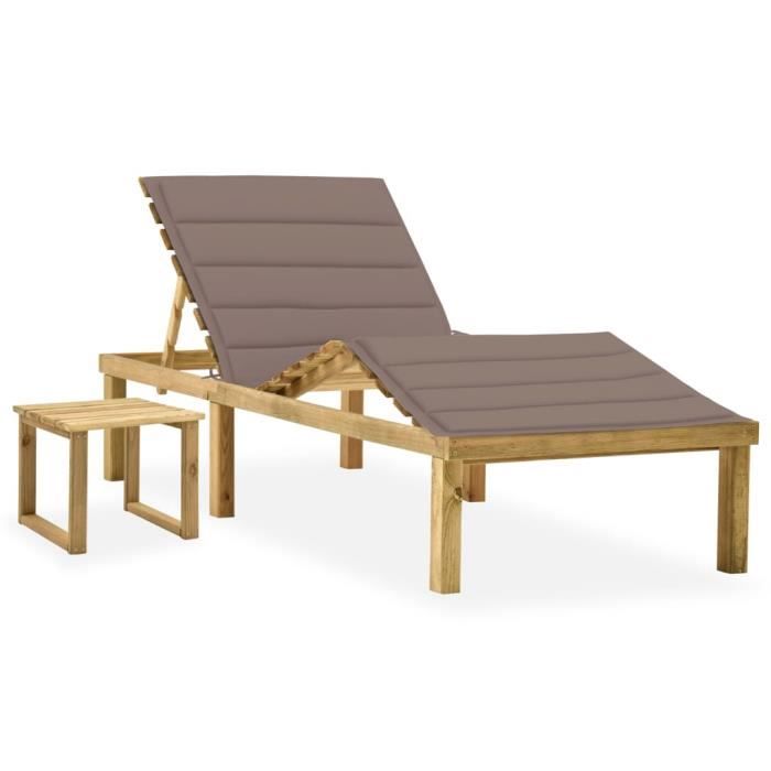 VidaXL Garden Lounge Chair with Table and Cushion Impregnated Pine