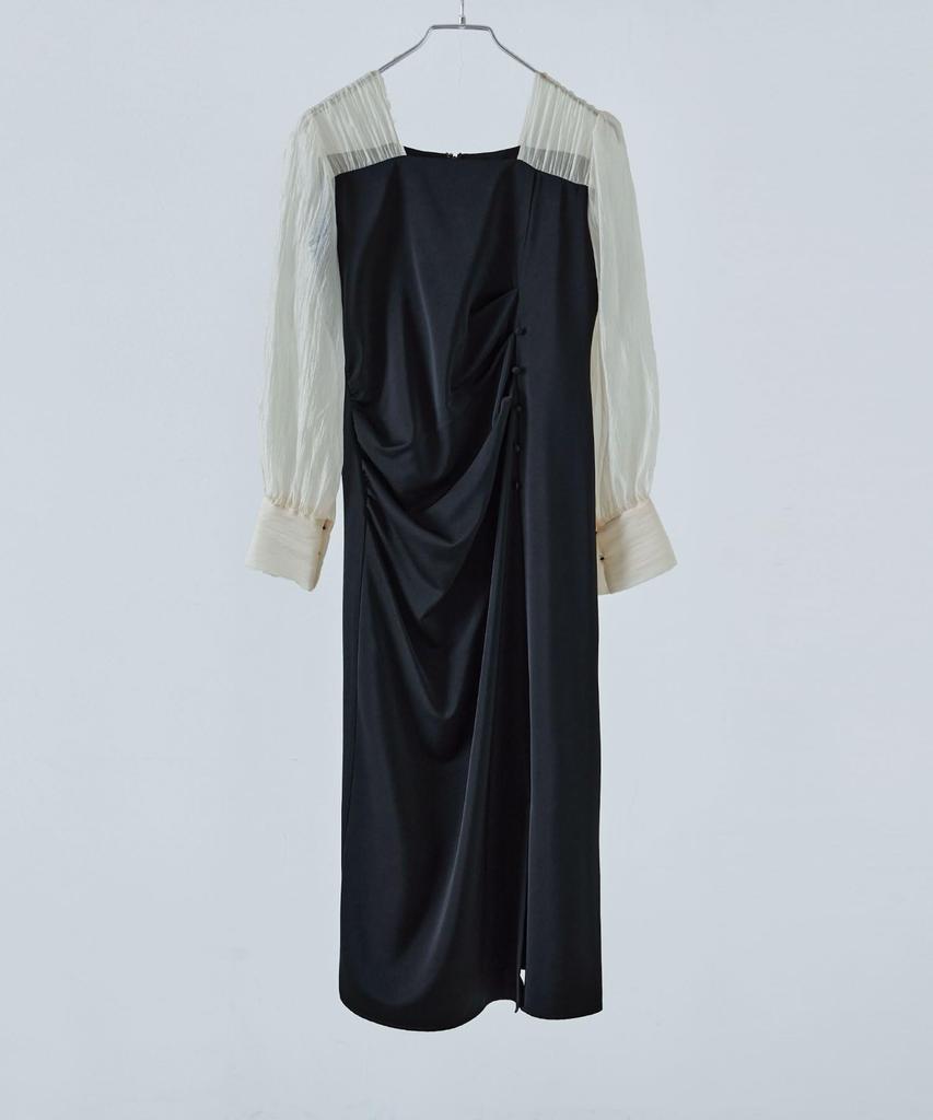 Draped Long Occasion Black x Size M [etoll] I-Line Dress, Sleeve, Dress, Beige,