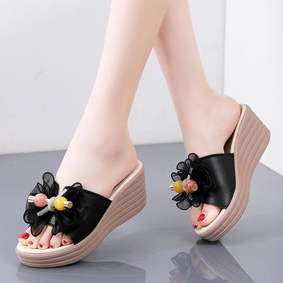 Sandálias femininas de verão, peep toe, salto alto, cunhas altas, chinelos de couro, sapatos plataforma, casuais, para mulheres, ao ar livre, praia, slides, sandálias