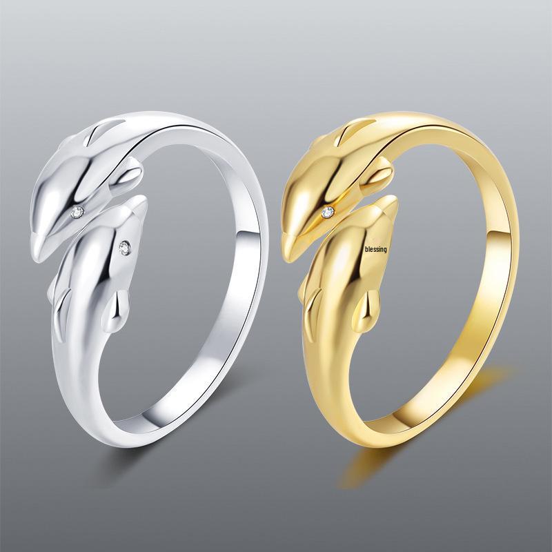 Europejski i Amerykański Kreatywny Otwarty Pierścionek Rekin dla Mężczyzn i Kobiet - Unikalna Biżuteria Mody