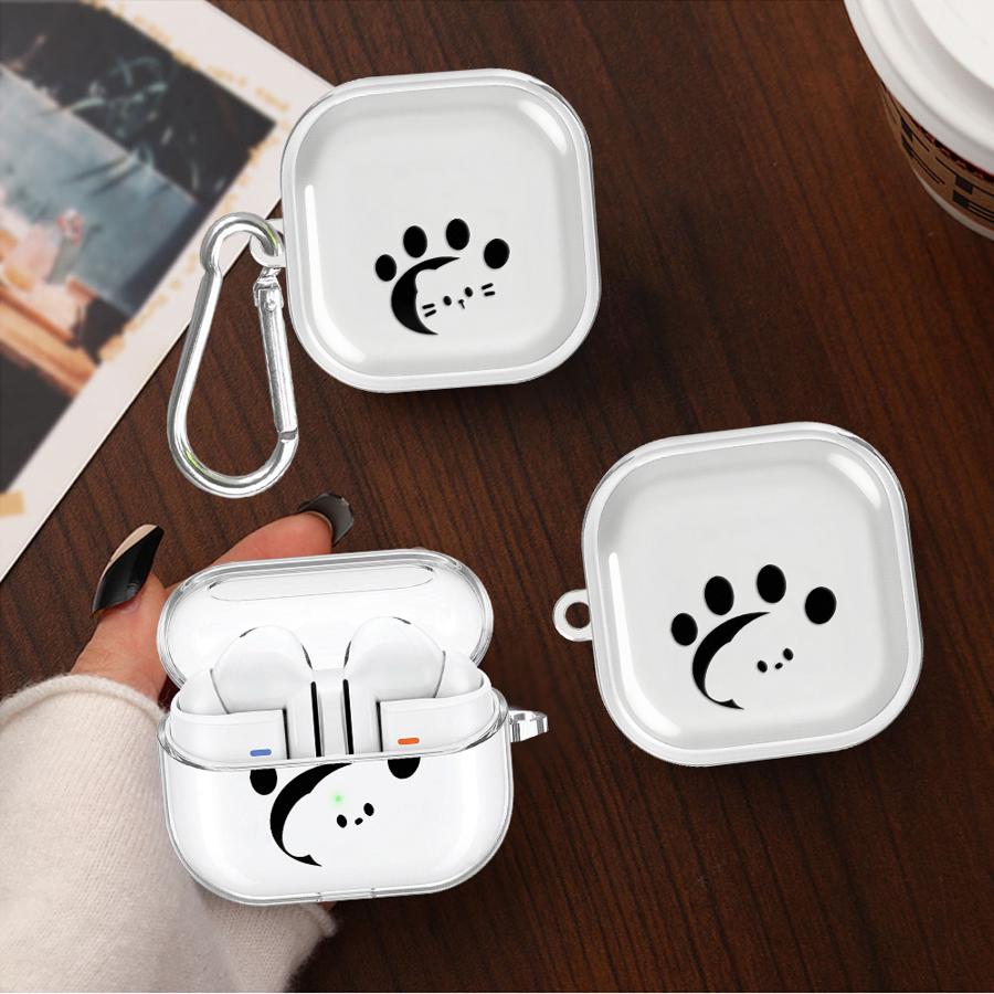 Cute Footprint Kitten Dog Case For Samsung Galaxy Buds 4Pro 4 Pro Live 2 3 FE 3Pro 2Pro Clear Earphone Cases Cover With Hook