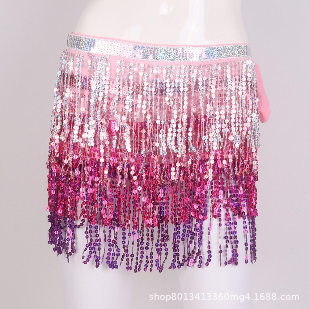 Halloween Belly Dance Hip Scarf Performance Sequin Tassel Waist Chain Bohemia Waist Scarf Sexy One Piece Skirt