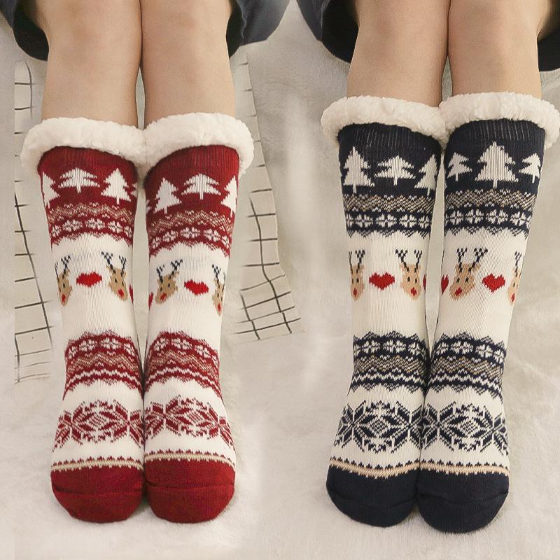 Winter Home Warme Socken Damen Thermo Warme Bodensocken Plüsch Weiche rutschfeste Bodenpantoffeln Kurze Socken Flauschige Hirsch Elch Bär Weihnachten Flauschige Socken Neues Geschenk