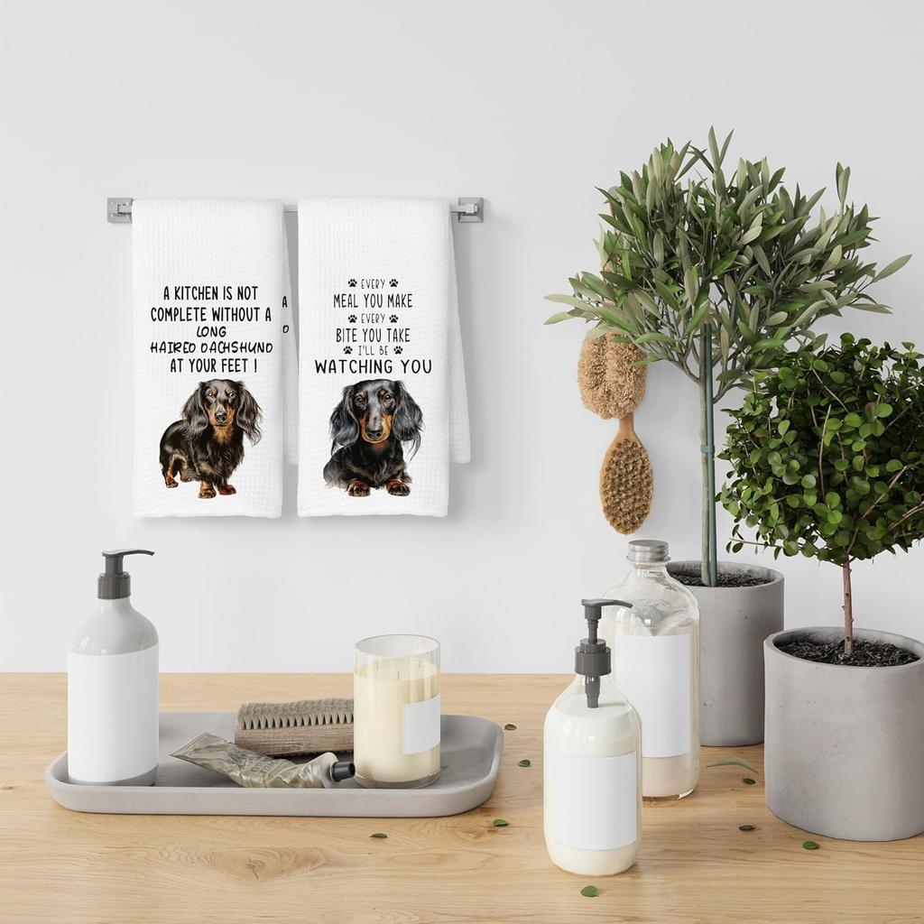 Long-Haired Dachshund Kitchen Towels Set of 2, Dog Gifts for Women, Dachshund Gifts, Dog Lover Mom Gift Tea Towels Kitchen Hand Towels 16x24 Inch for
