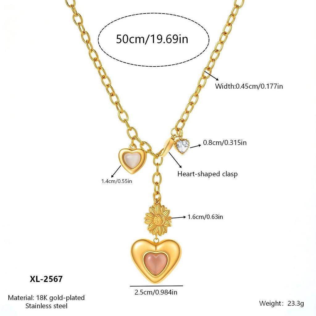 18K Gold Plated Titanium Steel Multi-Heart Diamond Pendant Necklace