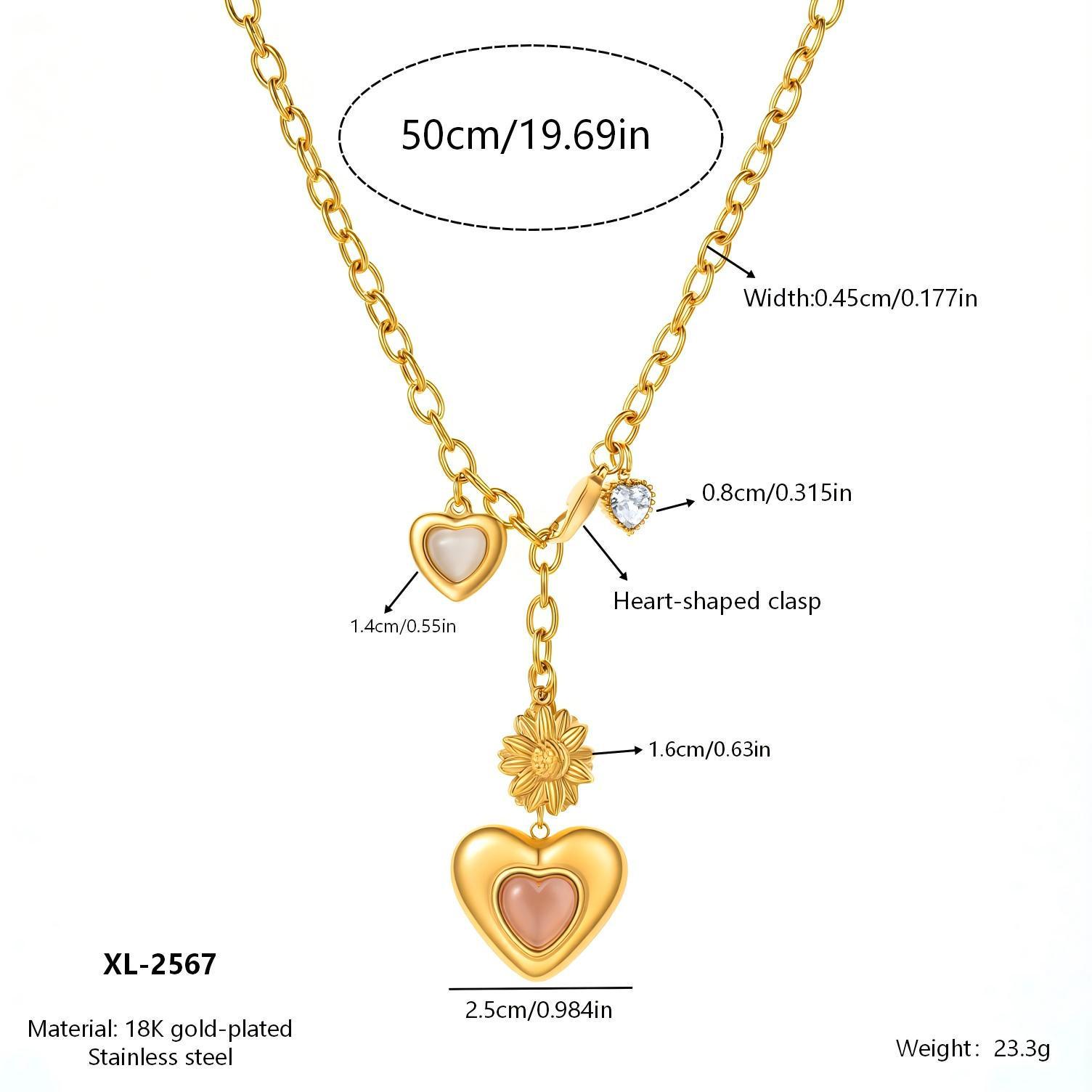 18K Gold-Plated Stainless Steel Necklace with Cross, Flower, and Heart Pendant Tassel 18K Gold