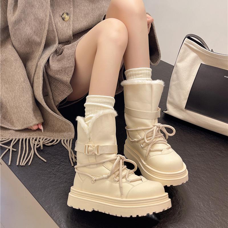 [Fanfna] Thick-soled Snow Boots for Women's 2025 Winter New Velvet Thickened Waterproof and Non-slip Northeast Cotton Shoes