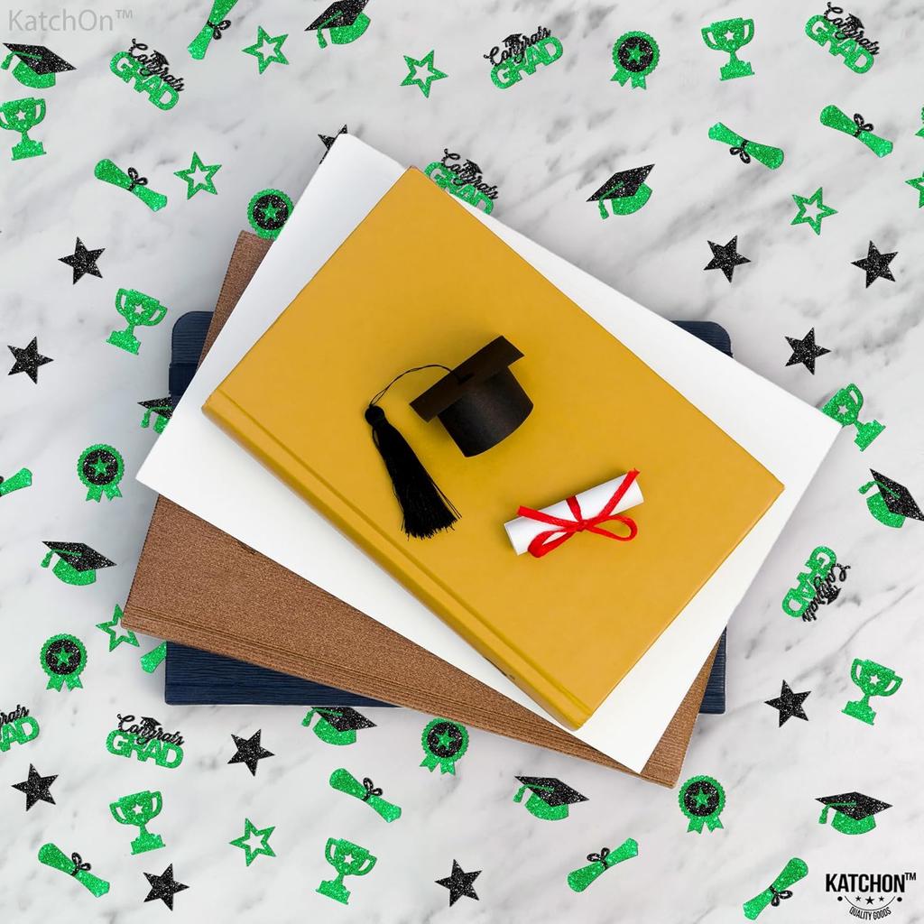 KatchOn, Glitter, Green and Black Graduation Confetti - Pack of 300 | Graduation Cap, Star Confetti for Graduation Table Decorations | Congrats Grad