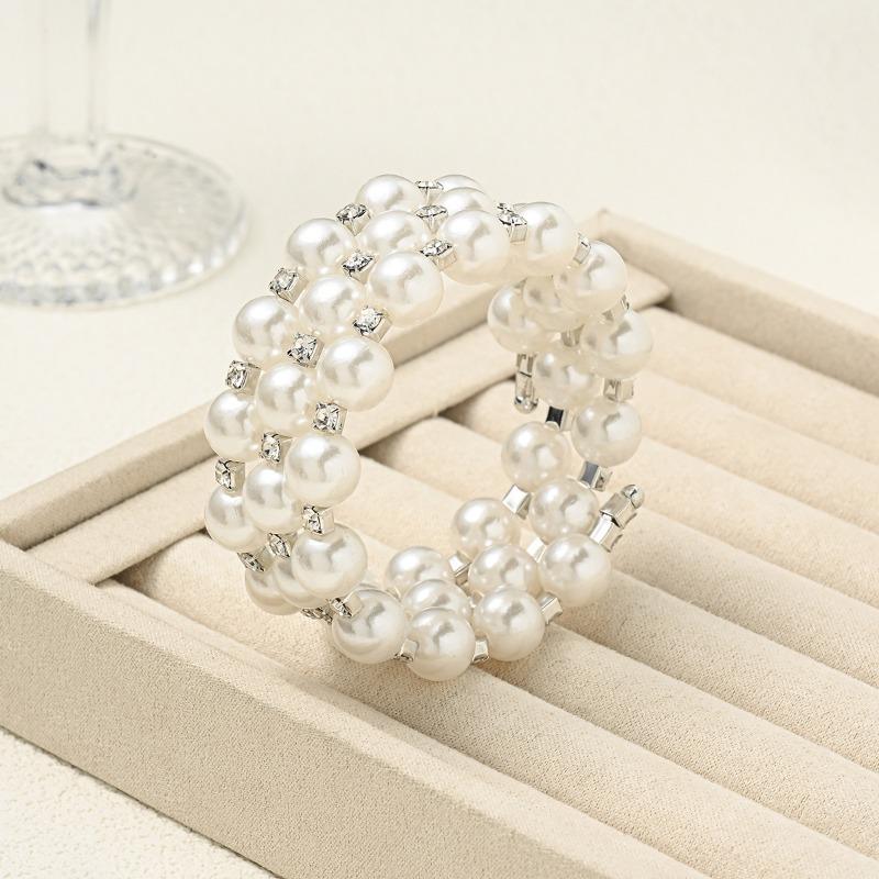 Pearl stacked bracelet set bridal wedding light luxury high sense multi-layer adjustable elastic bracelet