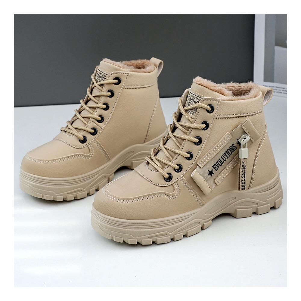 Lace Winter Women Lined Fleece Up Ankle Boots Thick Soft Sole Versatile Casual Commute Short Booties