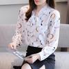 Chiffon Bow Blouse Women 2021 Office Lady Shirt Autumn Geometry Long Sleeve Tops Necktie Bowknot Pullover