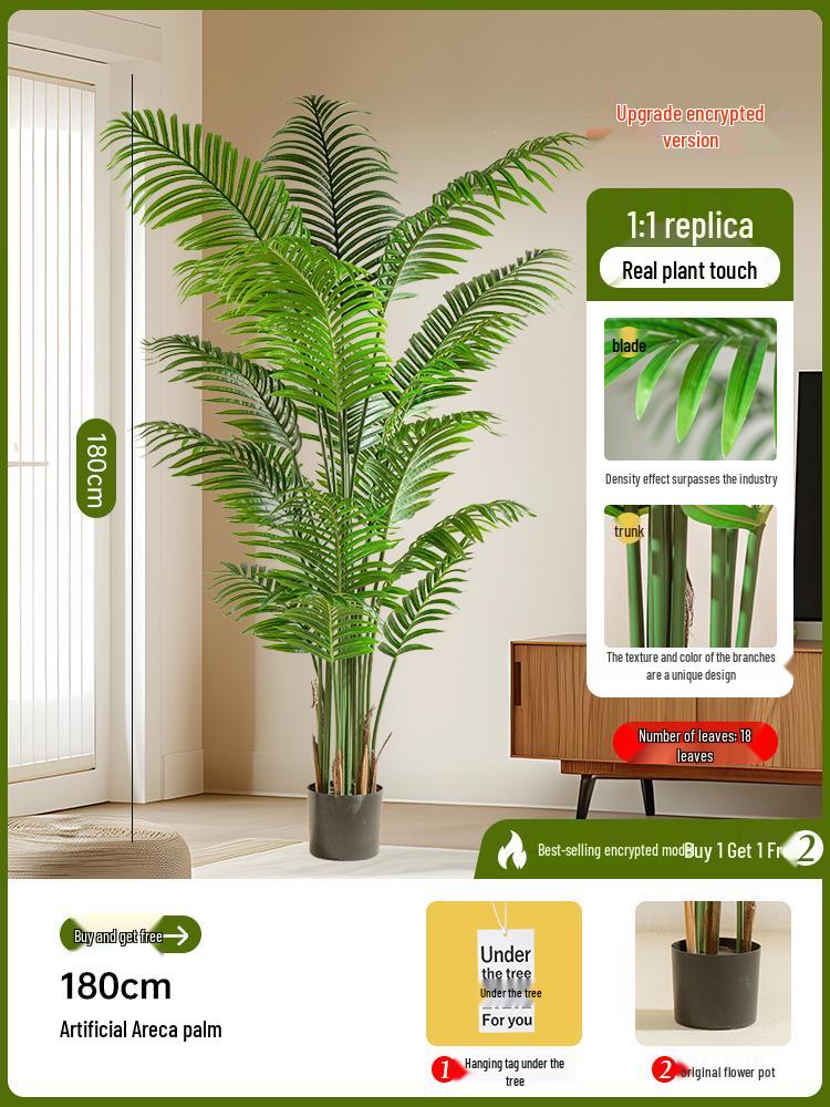Luxury Fishtail Palm Artificial Tree for Indoor Living Room Decor - Bionic Green Plant In Pot for Floor Landscaping.