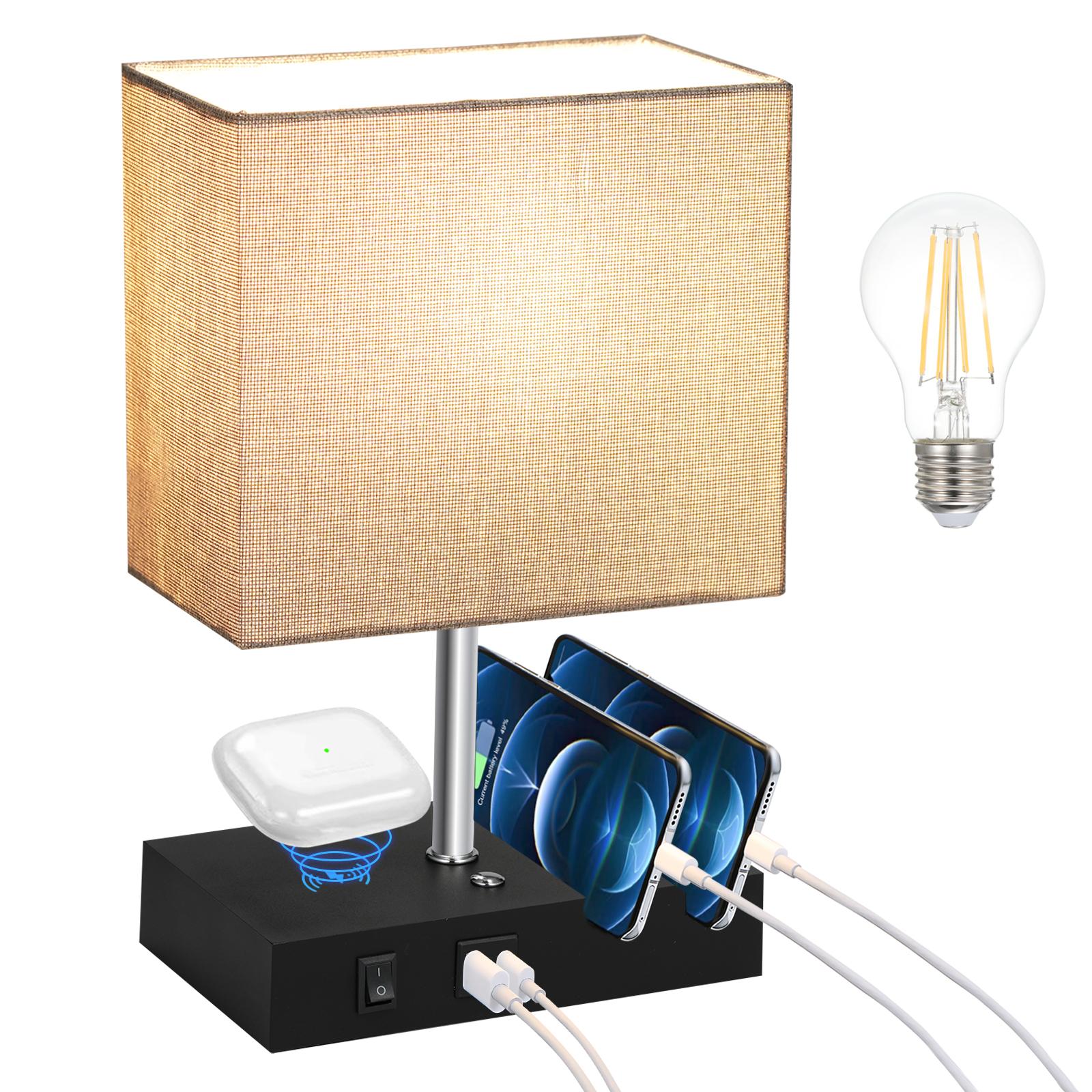 

Прикроватная настольная лампа из ткани Neoglint, тумбочка, настольная лампа с теплой белой светодиодной лампой EU Plug разноцветный