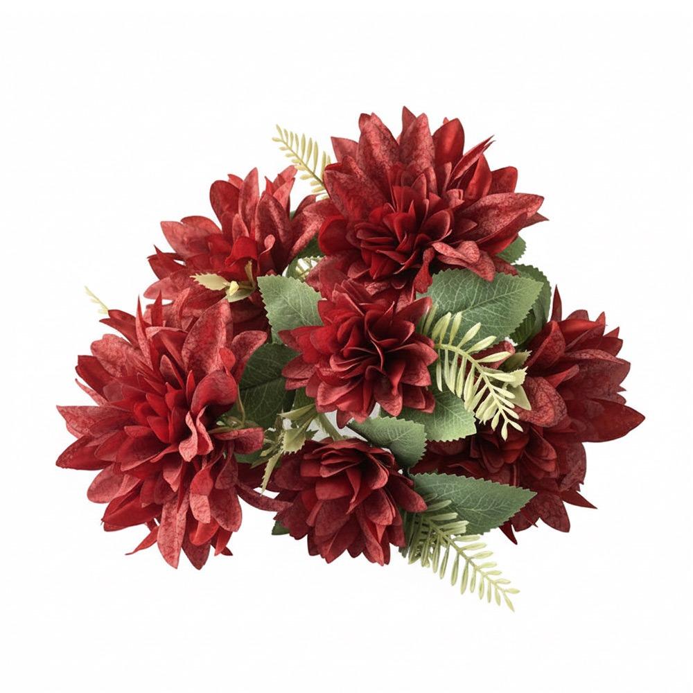

Dahlia Rose Daisy Artificial Flowers Multicolor Silk Petals Simulation Flower DIY Green Leaves Faux Flower Wedding Event красный
