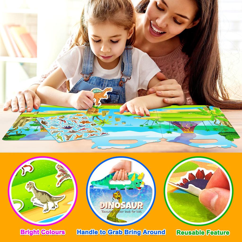 DIY Jelly Sticker Book Green Dinosaur Baby Early Education Cognitive Fun Puzzle Puzzle Jelly Sticker Quiet Book
