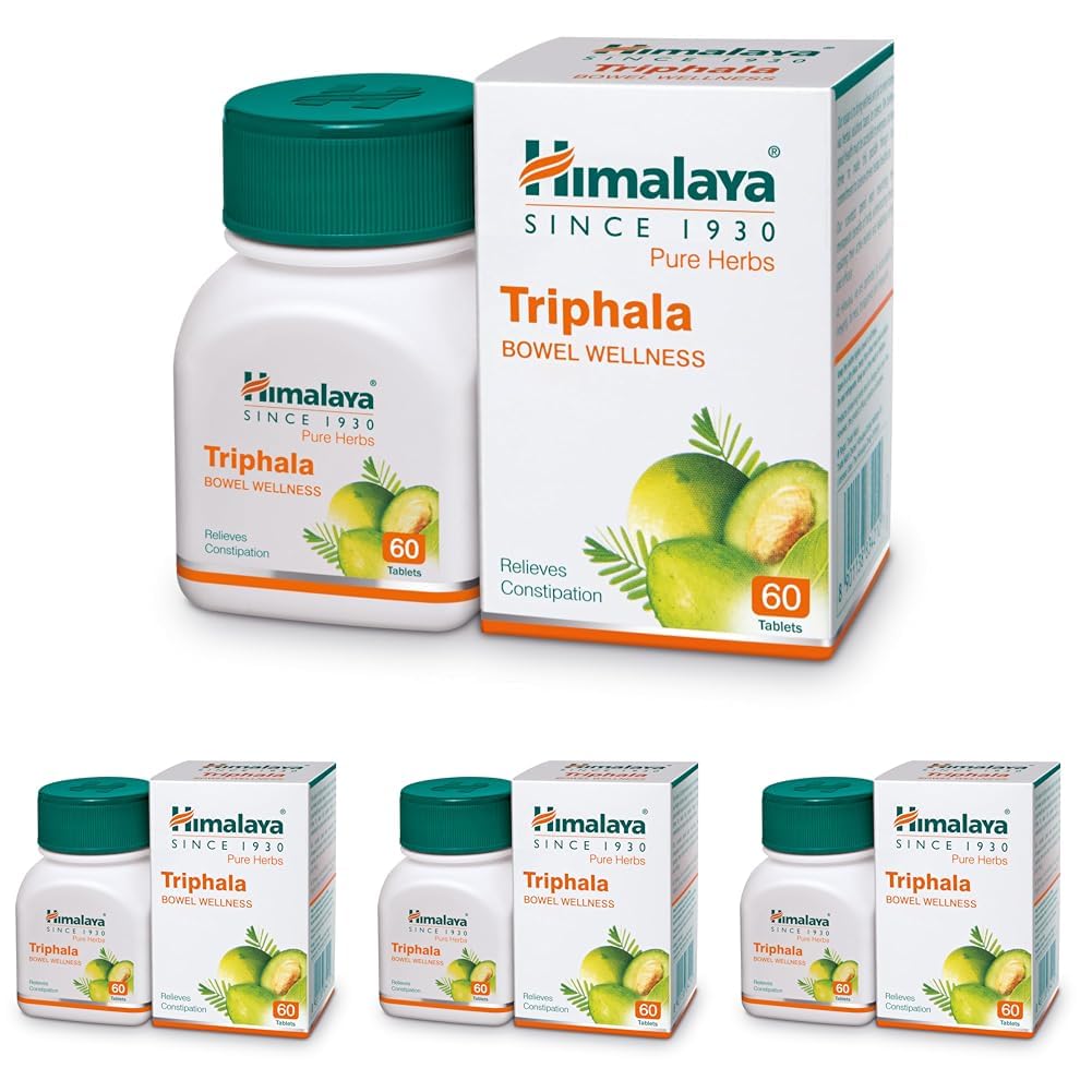 Himalaya 4 x Herbals Triphala Kapsle 60 kusů každé pro jemnou úlevu střev, trávicí očistu a podporu pravidelnosti