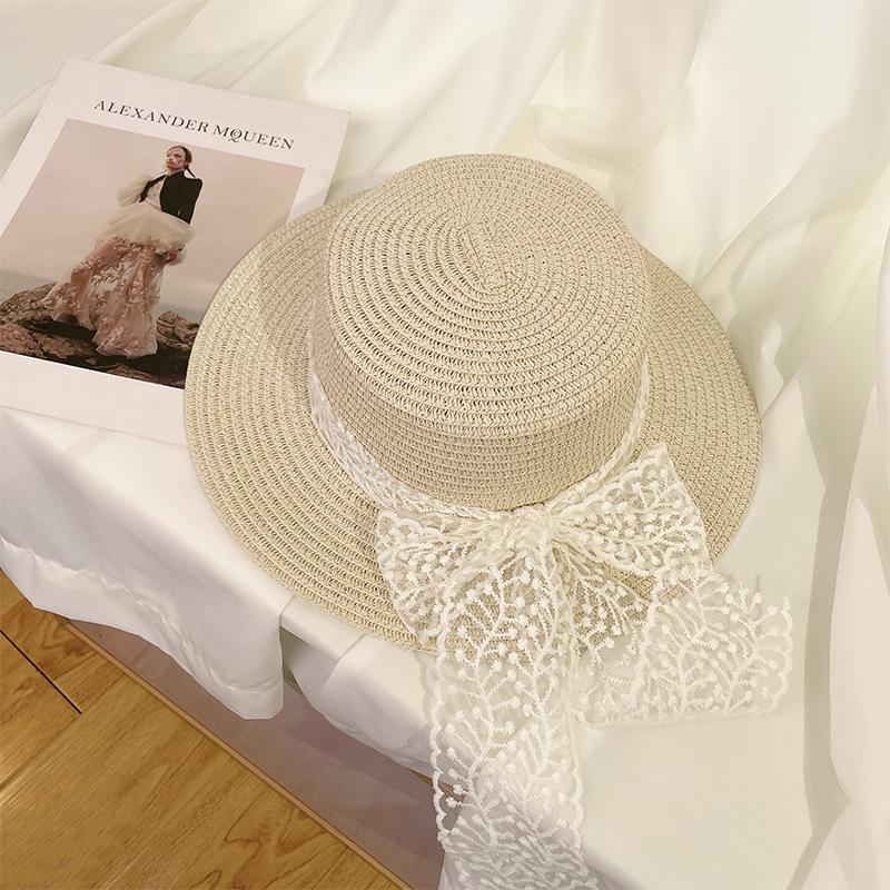 

Соломенная шляпа с плоским верхом женская летняя пляжная шляпа для отпуска на море с широкими полями шляпа от солнца соломенная шляпа с плоским верхом (55-60Cm) Brim 7CM