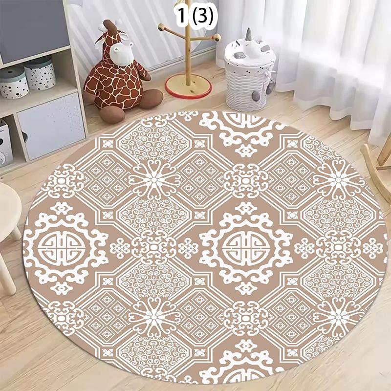 

Modern Cream Round Rug with Abstract Black Lines Pattern Minimalist Carpet for Living Room Bedroom Home Decor Non-Slip Floor Mat 80cm x 80cm