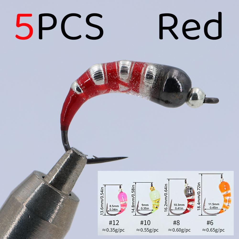 5 Stück #6 #8 #10 #12 Eisangeln Epoxidnymphe Messingperlenkopf Schnell sinkend Scud Bug Wurm Fliege für Forellen Panfish Angelköder