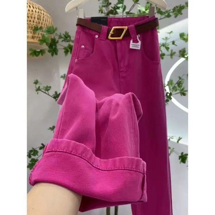 Elegant Wide-Leg Green Plus Size Denim Jeans for Women Loose High-Waisted Green Pants