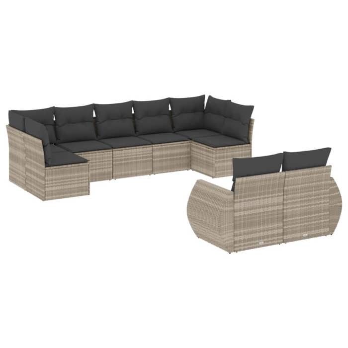 VidaXL Salon de Jardin avec Coussins 9 pcs, Canapés de Terrasse, Ensemble de Meubles de Patio, Mobilier d'Extérieur, Gris 3254159