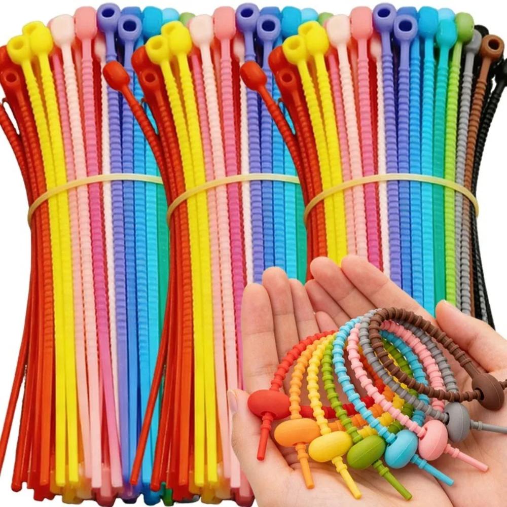 100/10 Stück Wiederverwendbare Silikon-Kabelbinder Home Office Aufbewahrung Kabelmanagement Mehrfarbige Kabelbinder Kabelbinder-Organizer Großhandel
