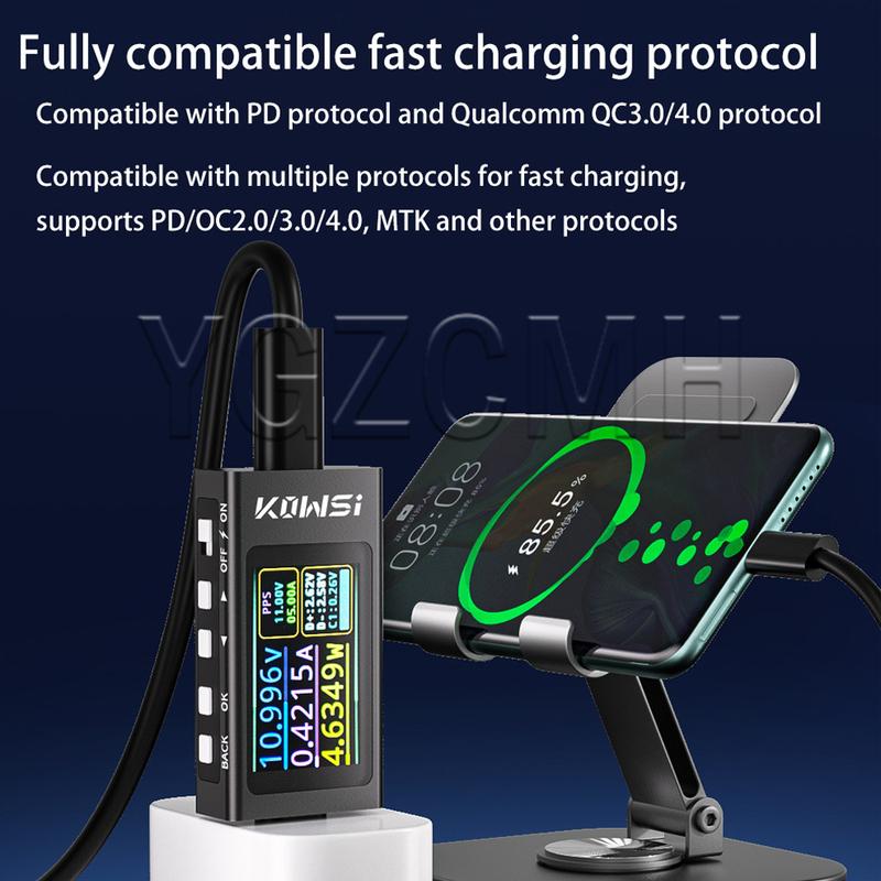 DC 4-30V 0-12A Type-c Test Meter Power meter Protocol Detector IPS Digital Ammeter Voltmeter Charger KWS-X1