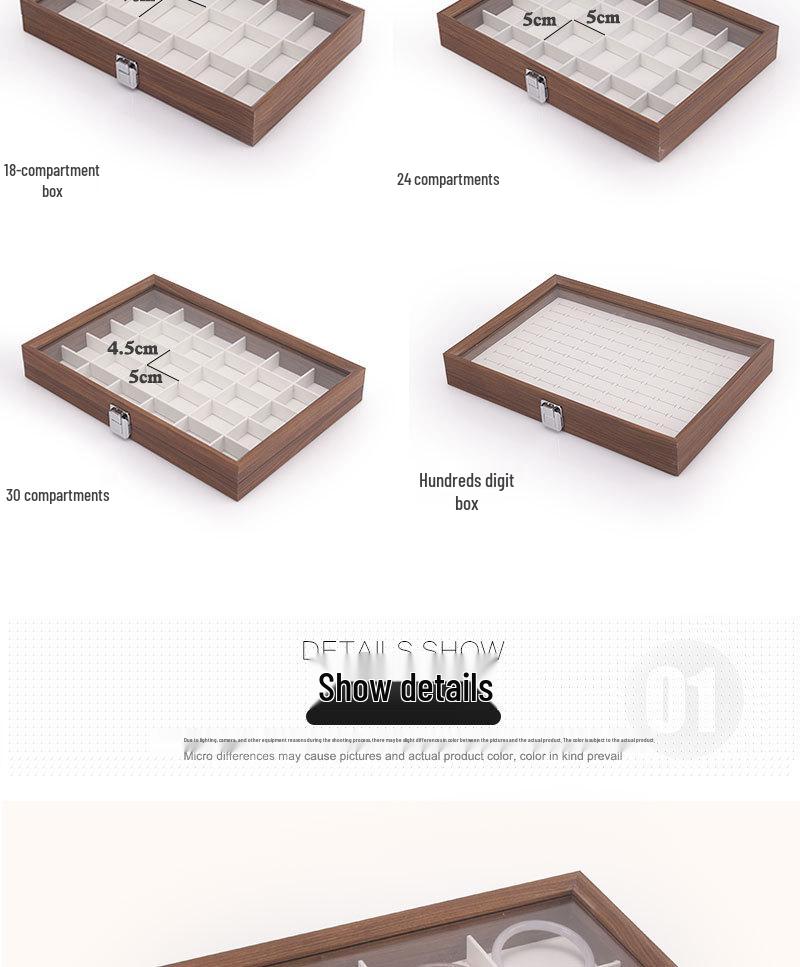 Schmuckschatulle aus Walnussholz mit weißem Leder und Deckel, staubdichte Aufbewahrung für Ohrringe, Ringe, Halsketten und Armbänder.