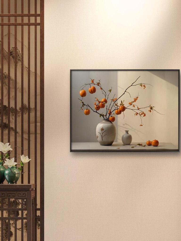 Persimmon Ruyi New Chinese Art: Decorative Paintings for Entrance, Living Room, or Bedroom
