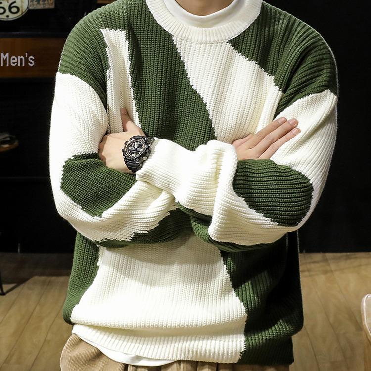 

Men s Cow Print Contrast Pullover: Trendy, Loose-Fit Knitwear for Fall and Winter L