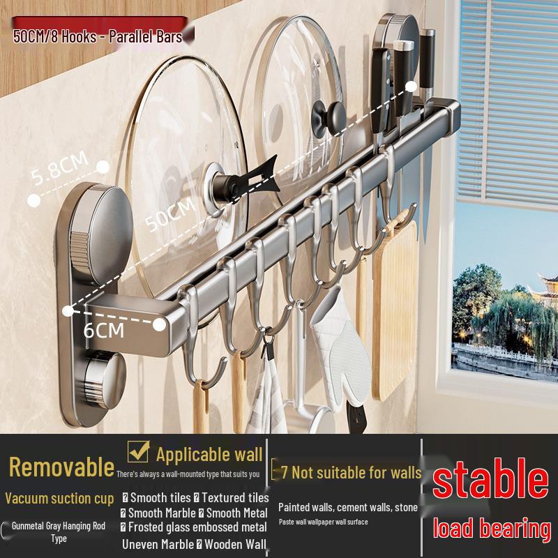 Suction Cup Wall-Mounted Kitchen Hook: Multifunctional Knife Holder & No-Drill Hanging Rack for Pots, Spoons, and Spatulas