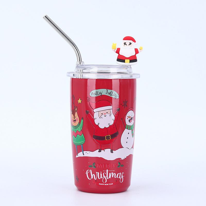 16Oz Christmas Theme Cup Set Break-Resistant Metal Travel Cups with Straws Perfect Gifts for Halloween Valentine's Day Christmas
