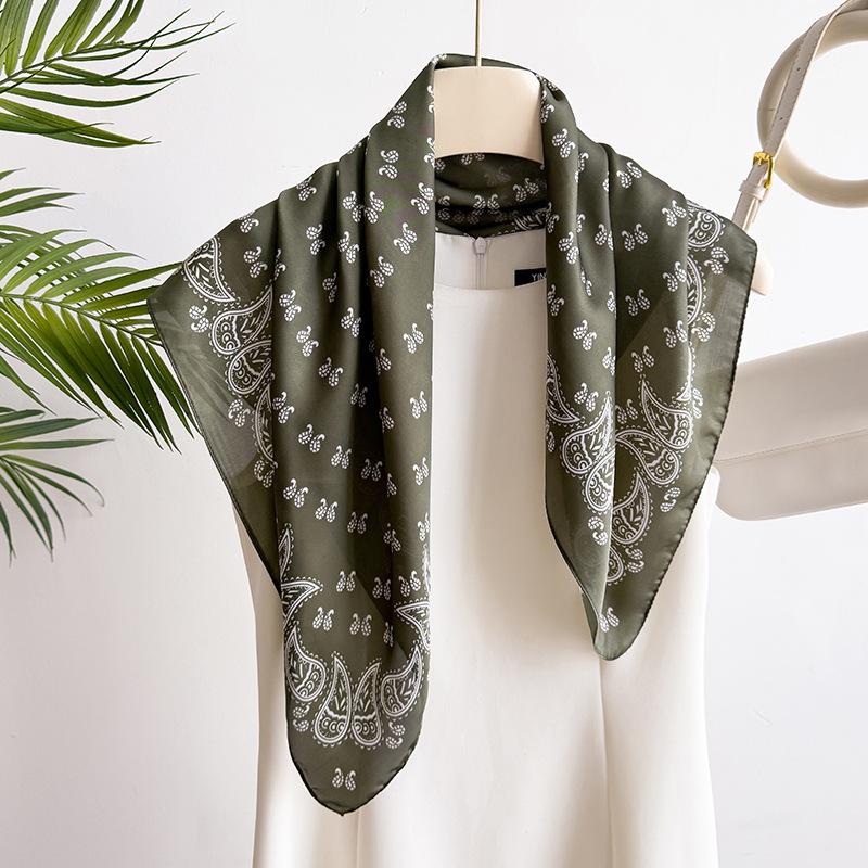 68cm Green Cashew Printed Scarf Women's Spring and Summer Thin Imitation Silk Scarf Fashion Versatile Shawl Headscarf Scarfs