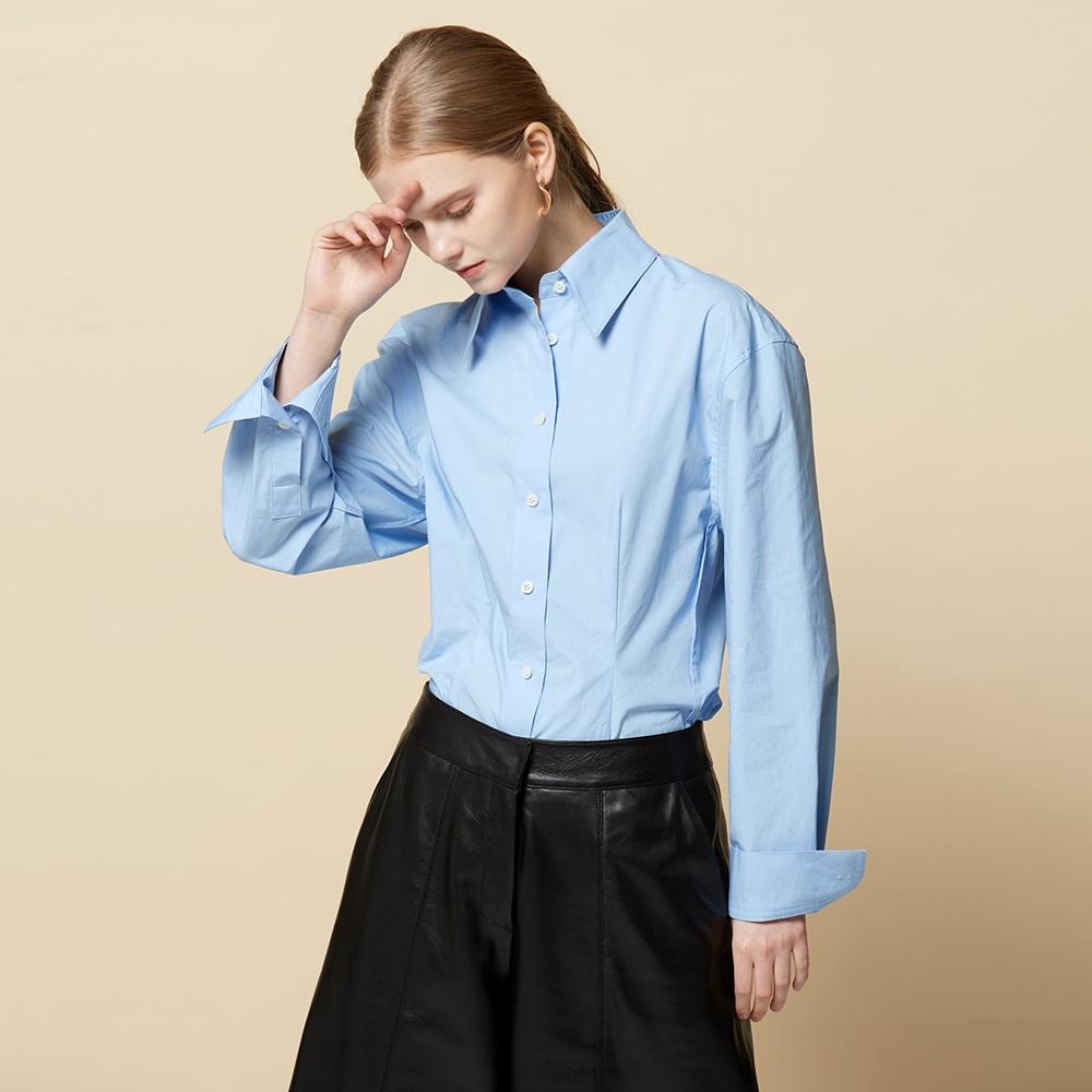 Pin Black Hourglass Pintuck Cotton Shirt Blue Blue/S